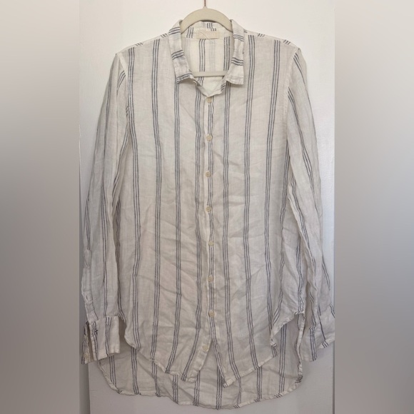 CP Shades Tops - CP Shades Blue Striped Linen Long Sleeve Button Down Tunic Size Medium